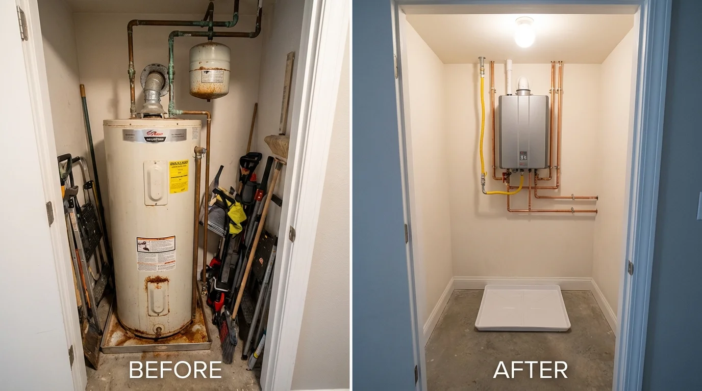 Tank water heater versus wall-mounted tankless unit comparison for Ware, MA homeowners