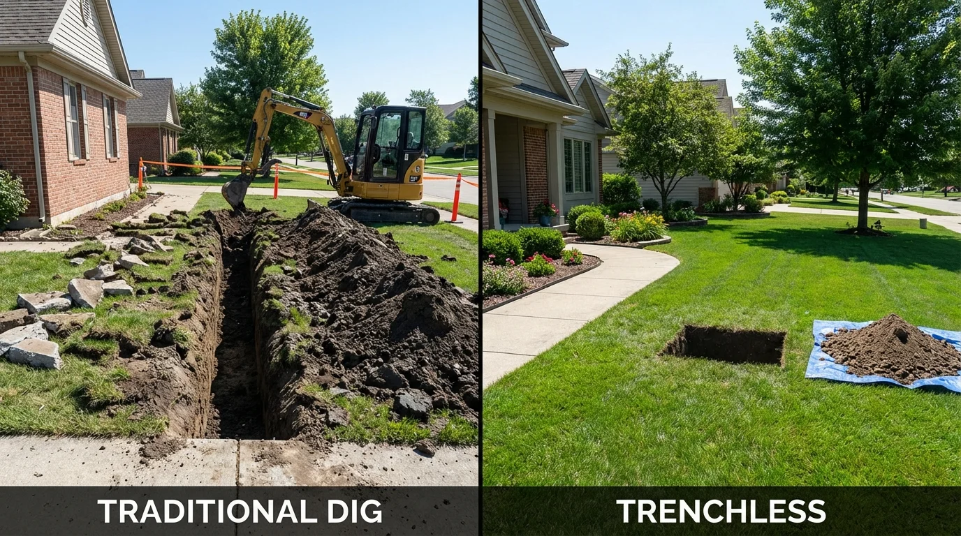 Trenchless sewer repair with minimal yard damage versus traditional excavation in Ware, MA